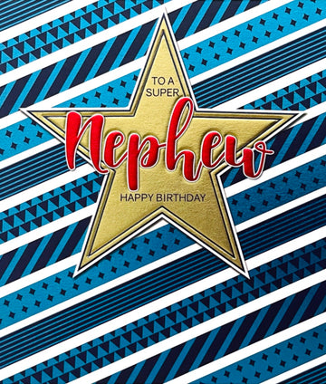 To A Super Nephew Happy Birthday Card with Love Brilliant Gold Star Contemporary Design