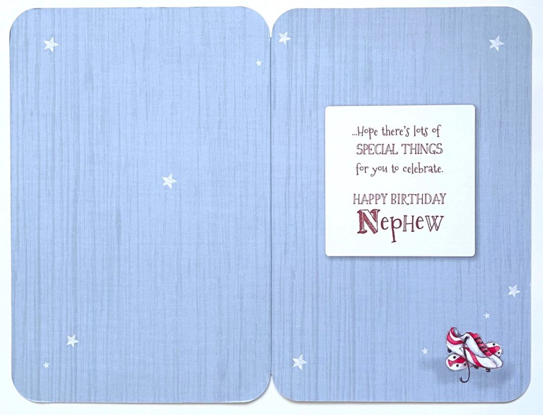 Nephew Happy Birthday Card Fox Playing Football Footy Goalpost Cute Illustration