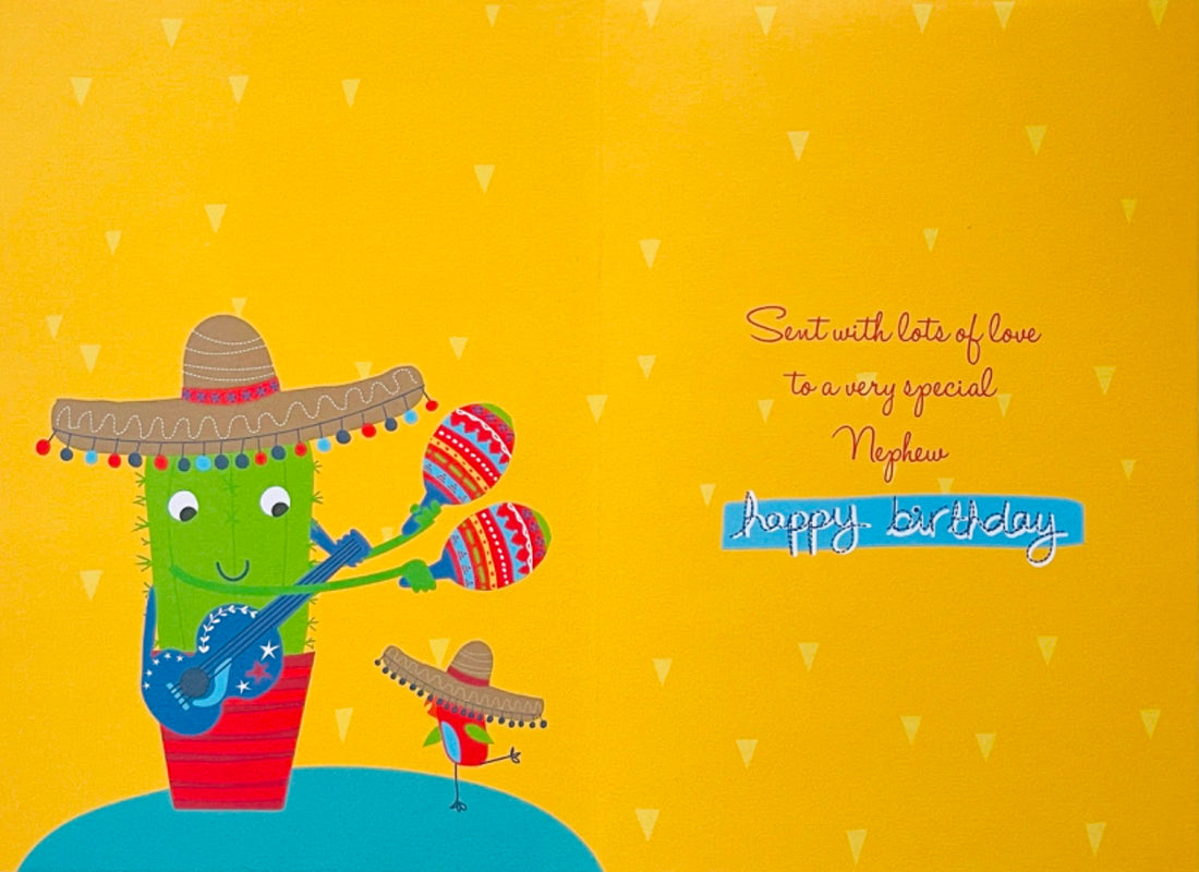 Special Nephew Holy Guacamole It's Your Birthday Card Cactus with Maracas Guitar Sombrero Hat
