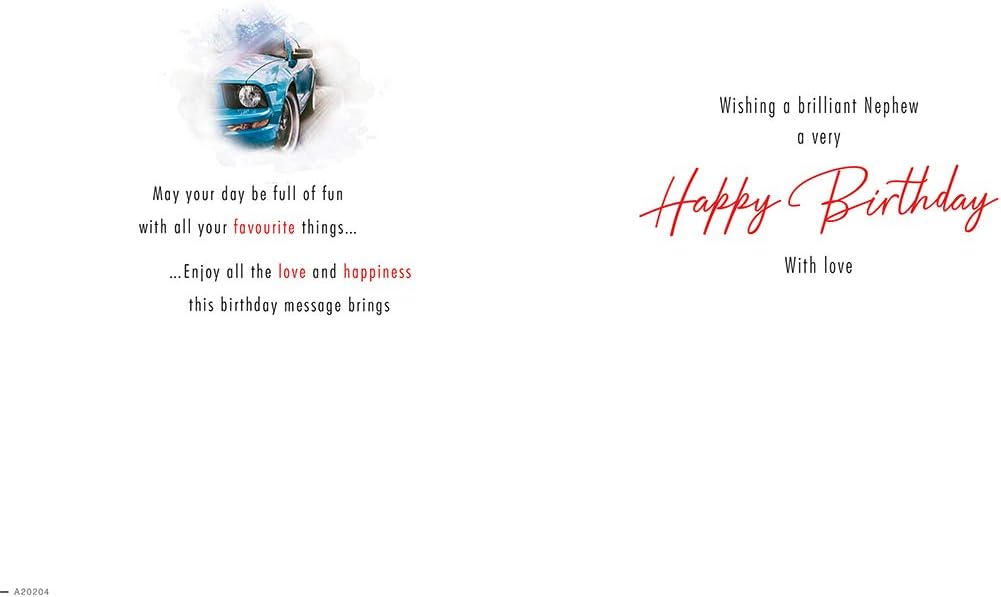 To A Special Nephew on Your Birthday Card with Lovely Verse - Blue Sports Car Art