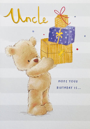 Uncle Hope Your Birthday Is As Brilliant As You Card Cute Teddy Bear With Gifts Nutmeg
