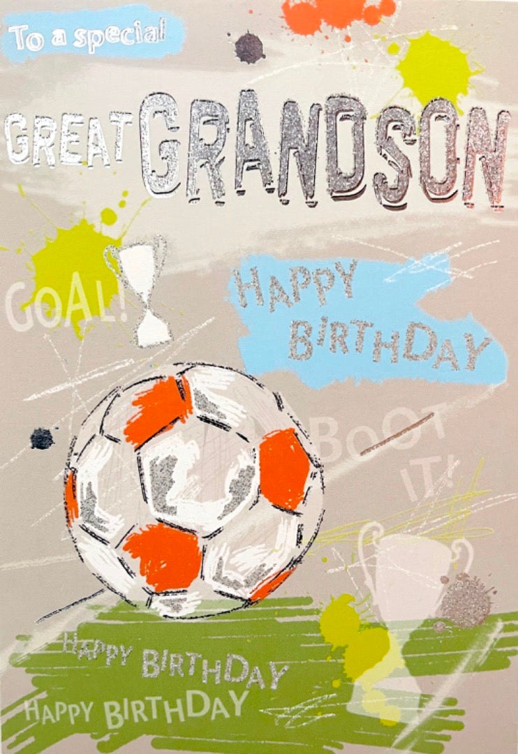 To a Special Great Grandson Happy Birthday Card Football Trophy Goal Foil Art