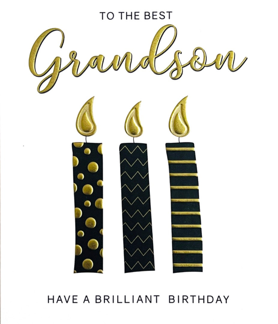 To The Beat Grandson Happy Birthday Card Gold Foil Candles Contemporary Design