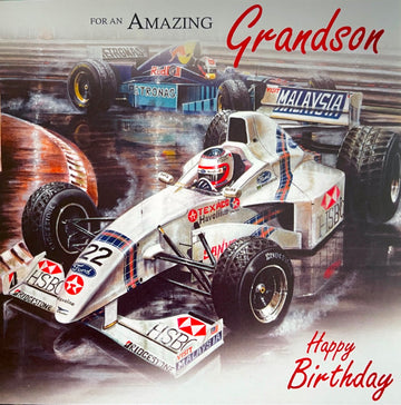 For An Amazing Grandson Happy Birthday Card Classic  F1 Racing Cars MotorSports