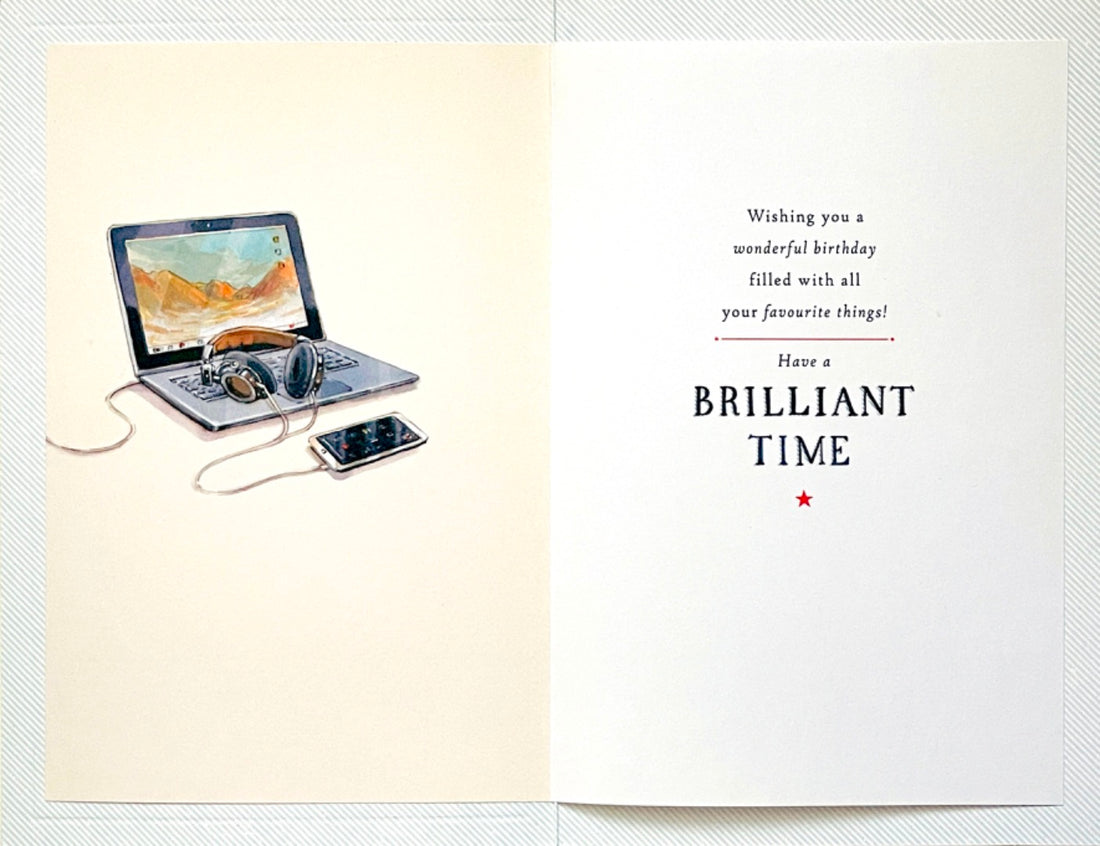 Special Grandson Happy Birthday Card Laptop Music Tech Study Watercolour Art