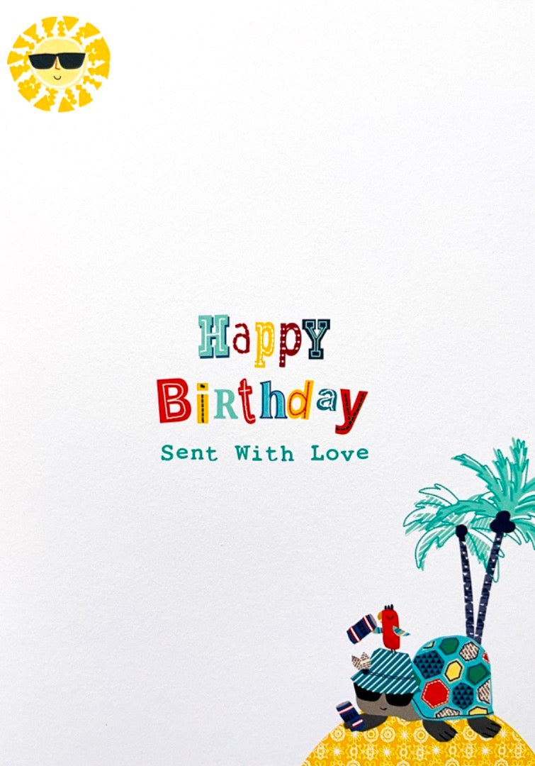 Amazing Grandad Happy Birthday Card Relax Turtle & Parrot Enjoy Beer on Sunny Holiday Island Palm Trees