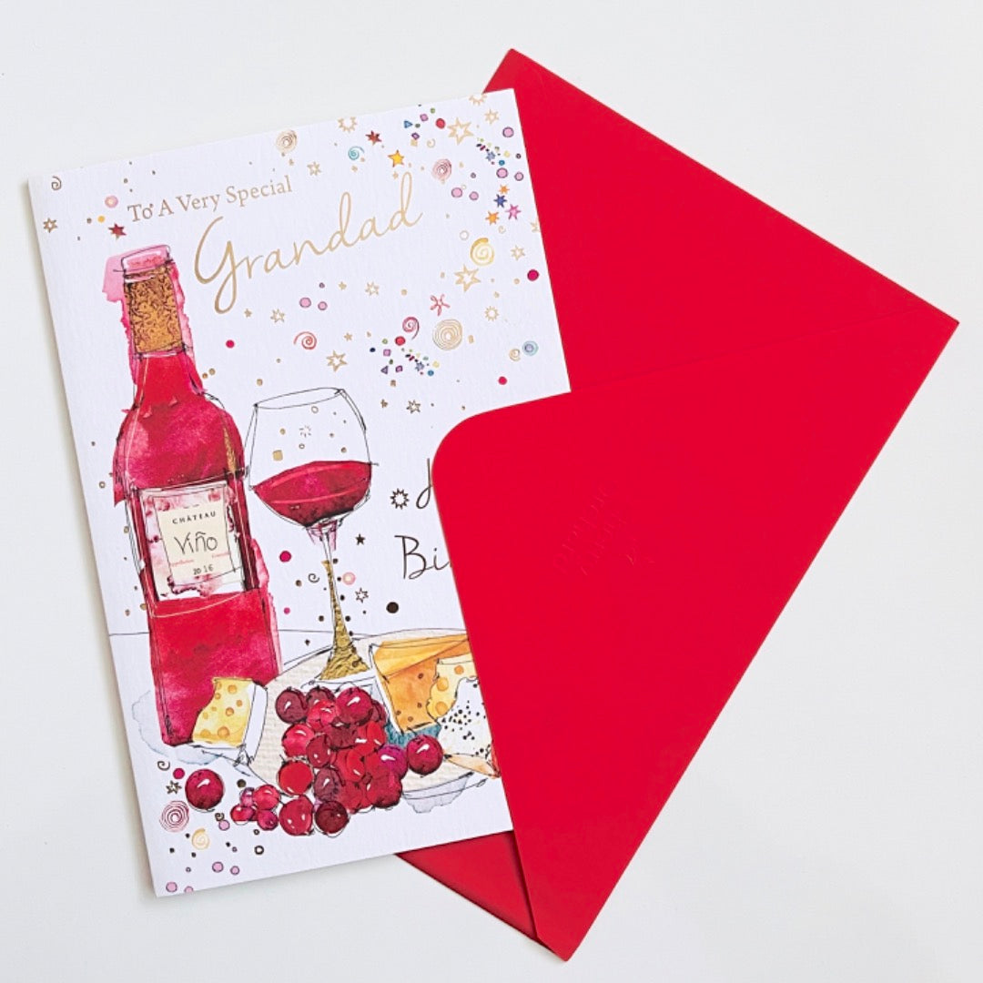 Special Grandad Happy Birthday Card with Lovely Verse Fine Red Wine Cheese Board