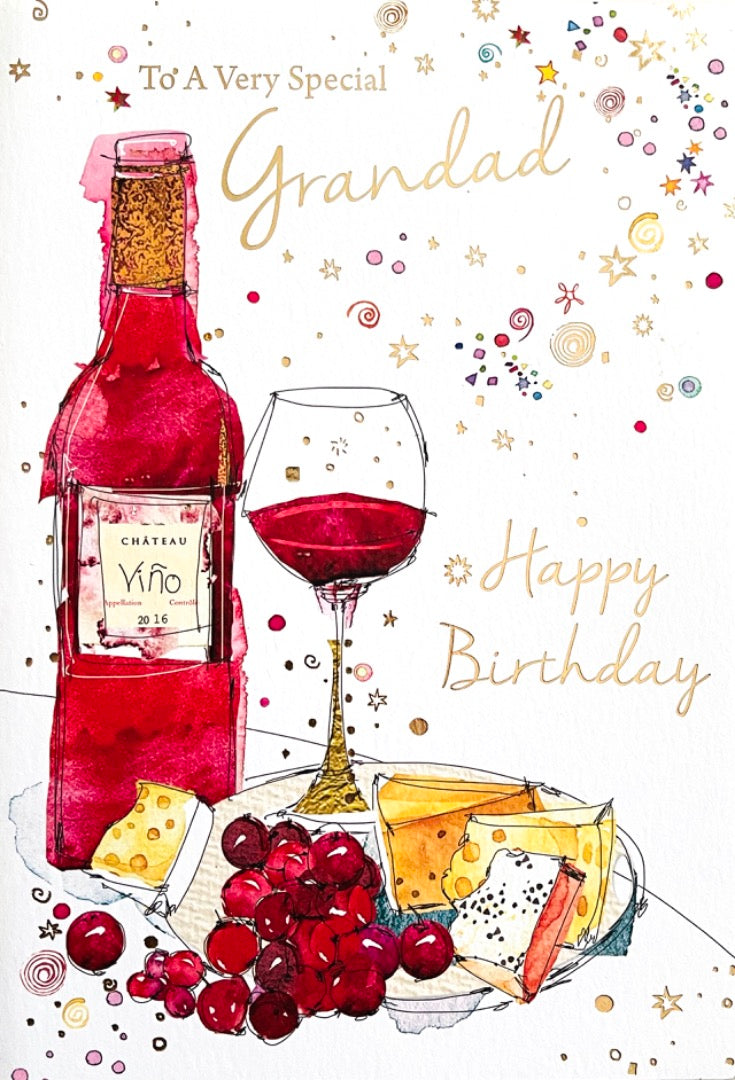 Special Grandad Happy Birthday Card with Lovely Verse Fine Red Wine Cheese Board