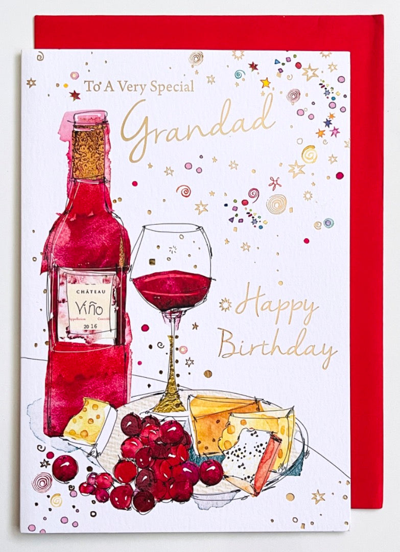 Special Grandad Happy Birthday Card with Lovely Verse Fine Red Wine Cheese Board