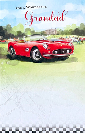 Wonderful Grandad Happy Birthday Card Classic Red Ferrari Car Picnic Watercolour Art - 250 GT California Spyder