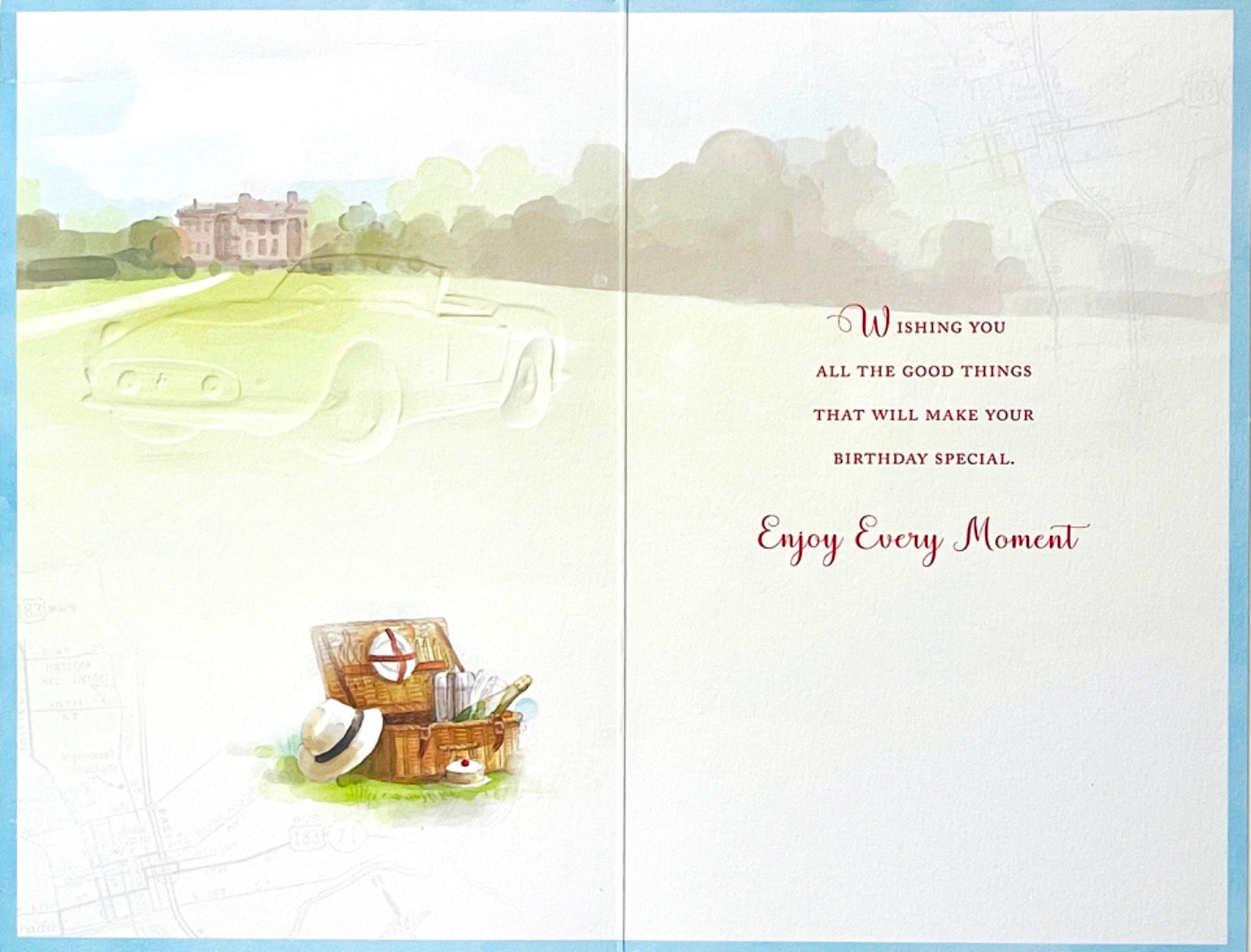 Wonderful Grandad Happy Birthday Card Classic Red Ferrari Car Picnic Watercolour Art - 250 GT California Spyder