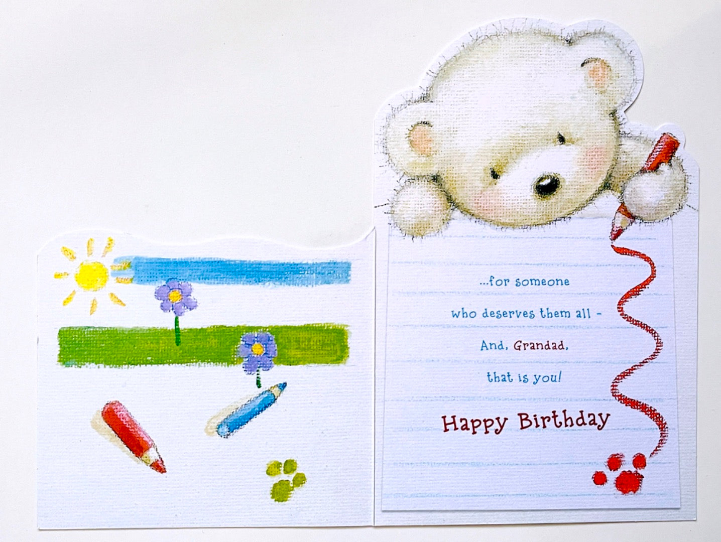 Grandad Happy Birthday Card Lots and Lots of Love Hugs Kisses Teddy Bear Art Drawing