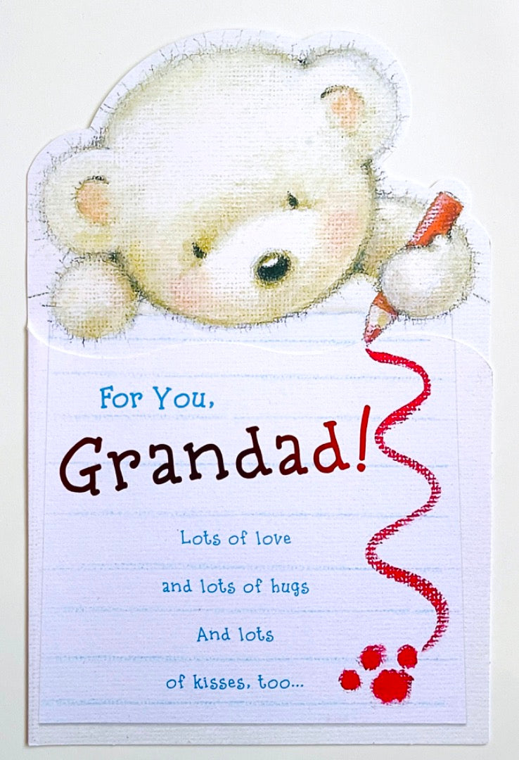 Grandad Happy Birthday Card Lots and Lots of Love Hugs Kisses Teddy Bear Art Drawing