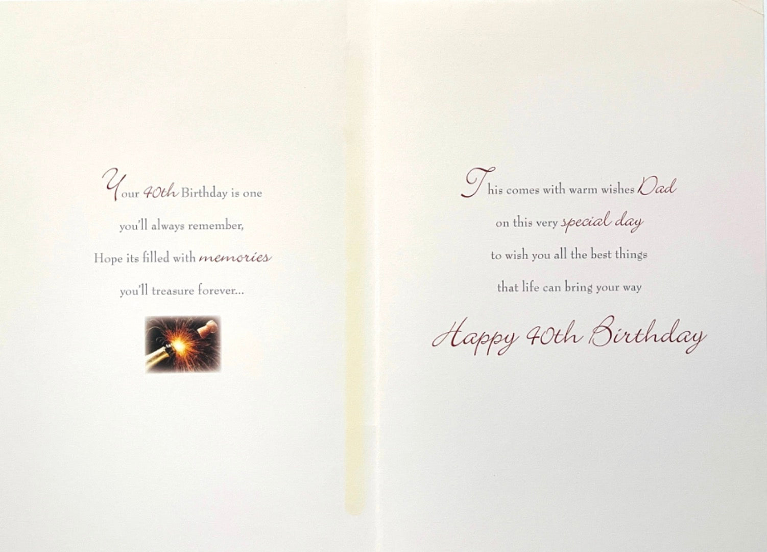 Special Dad Happy 40th Birthday Card  with Lovely Verse - Champagne Pop and Stars
