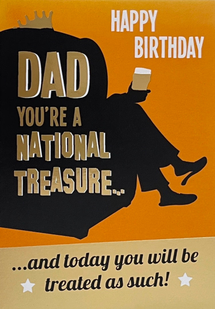 Dad You're A National Treasure Happy Birthday Blank Card - Sofa King Beer Pint