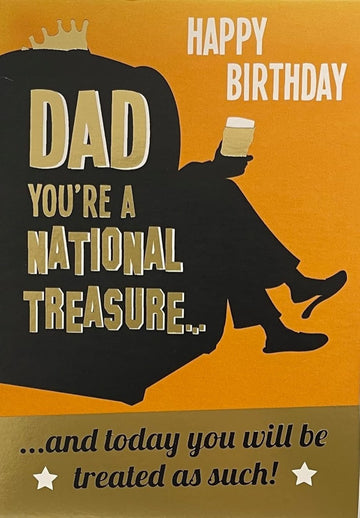 Dad You're A National Treasure Happy Birthday Blank Card - Sofa King Beer Pint