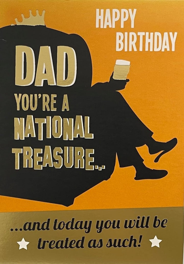 Dad You're A National Treasure Happy Birthday Blank Card - Sofa King Beer Pint