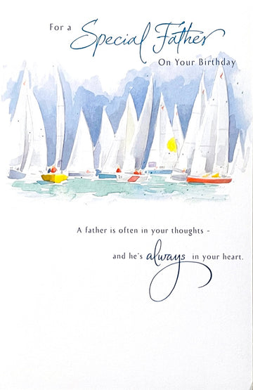 Special Father Happy Birthday Card With Love Regatta Boats Nautical Watercolour Art