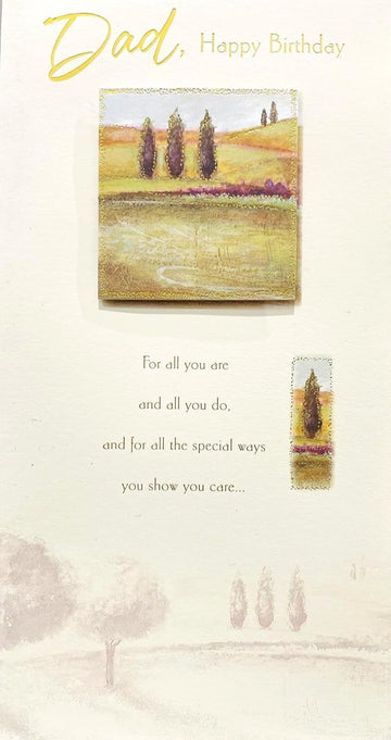 Dad Happy Birthday Card with Loving Wishes Verse Field Trees Scenic Art 3D Detail