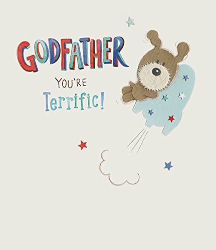 Godfather You're Terrific Father's Day Card - Lots Of Woof Dog on Flying Rocket