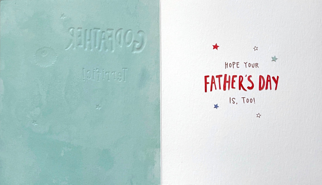 Godfather You're Terrific Father's Day Card - Lots Of Woof Dog on Flying Rocket
