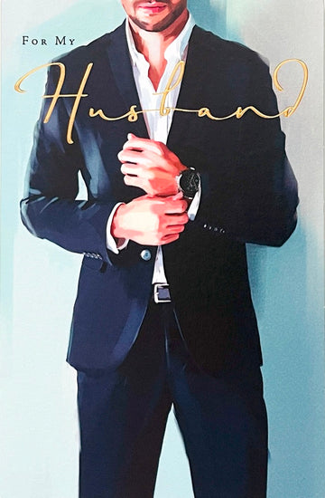 Husband Happy Birthday Card with Love - Tall Dark Handsome Man Watercolour Art