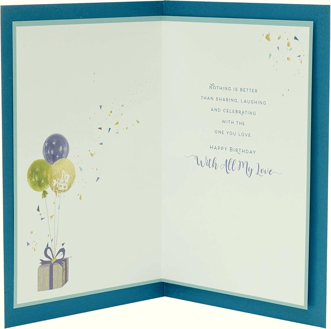 For You Husband Happy Birthday Card wIth Love Gifts and Balloons Contemporary Art