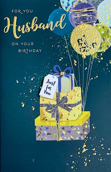For You Husband Happy Birthday Card wIth Love Gifts and Balloons Contemporary Art