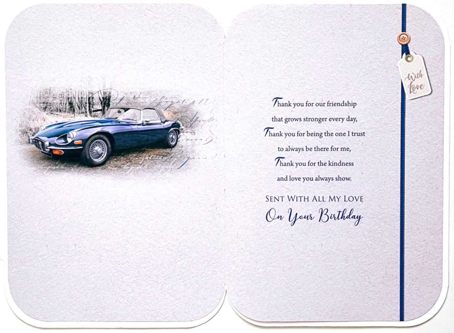 Wonderful Husband Birthday Card with Lovely Thank You Verse - Classic Sports Car