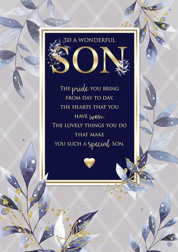 Son Birthday Card With Lovely Verse Luxury Gold Foil Watercolour Art - Cherished Keepsake