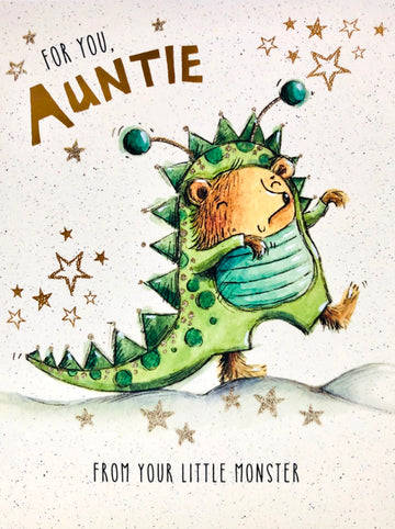 For You Auntie From Your Little Monster Bear Card for Birthday or Any Occasion