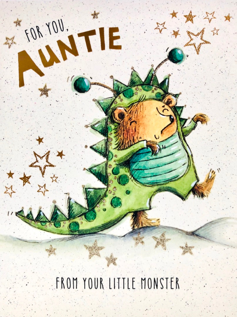 For You Auntie From Your Little Monster Bear Card for Birthday or Any Occasion