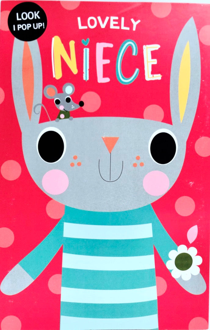 Lovely Niece Full Of Fun Happy Birthday Card Cute Rabbit and Mouse Pop-Up Balloons