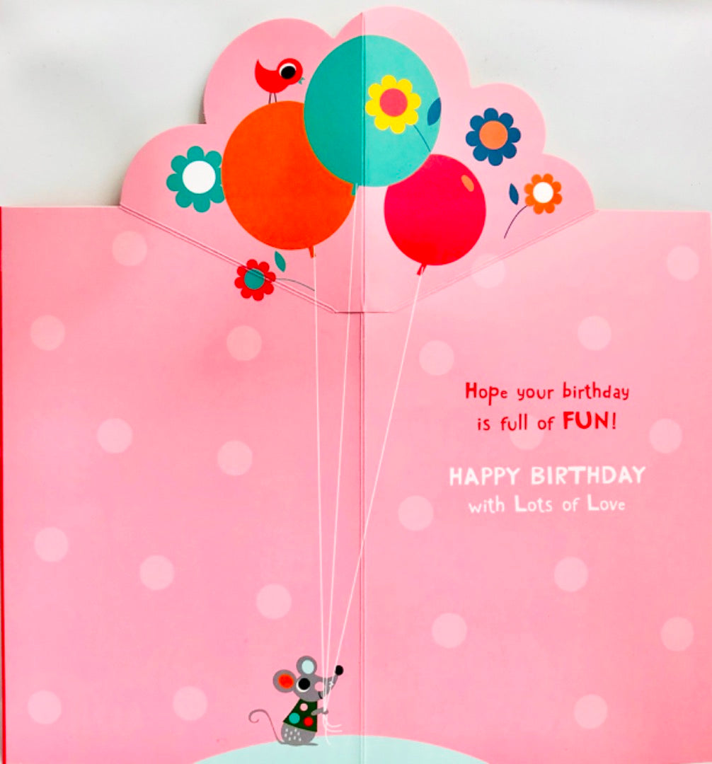 Lovely Niece Full Of Fun Happy Birthday Card Cute Rabbit and Mouse Pop-Up Balloons