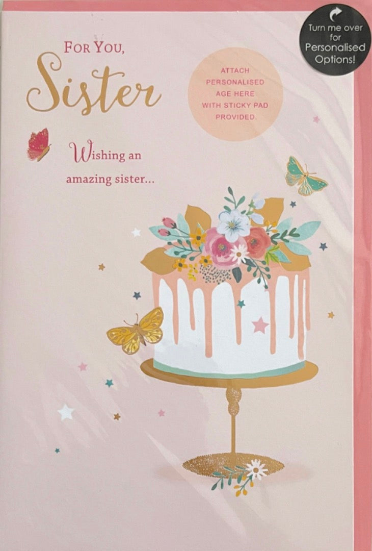 Amazing Sister Birthday Card Personalise For Age 18th 21st 30th 40th Cake Art