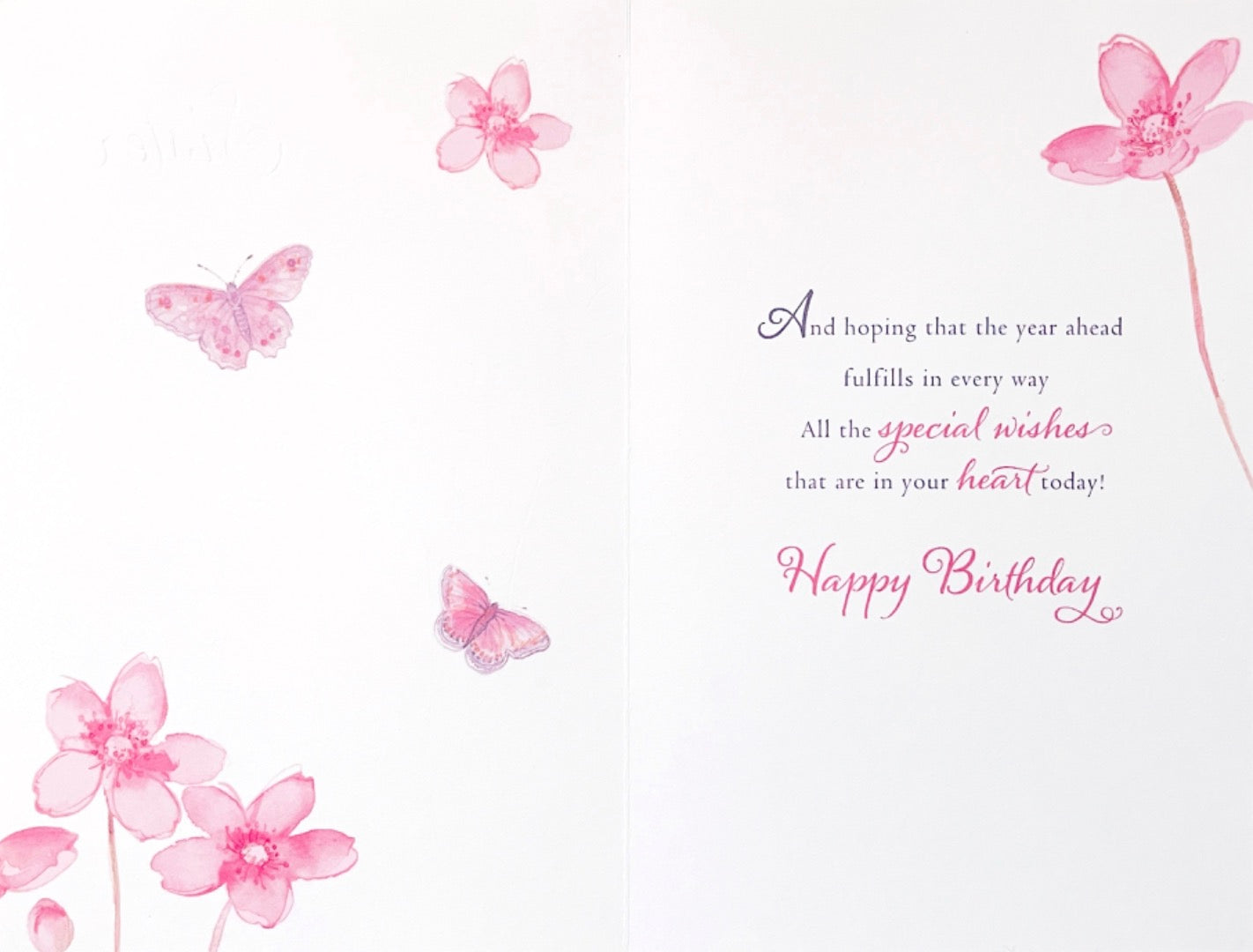Sister Happy Birthday Card Pink Watercolour Flowers and Butterfly Art  Silver Foil