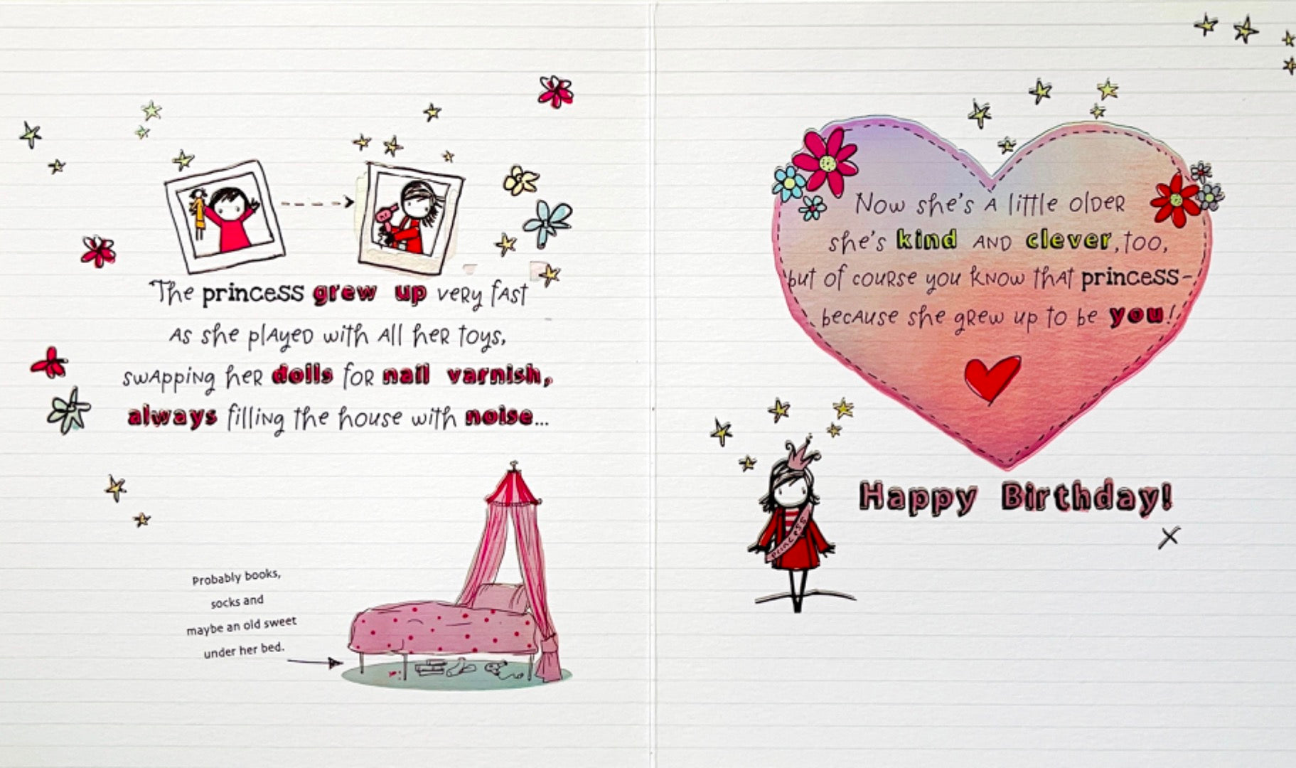 Lovely Daughter Happy Birthday Card Once Upon A Time Princess Poem - Doodles Art