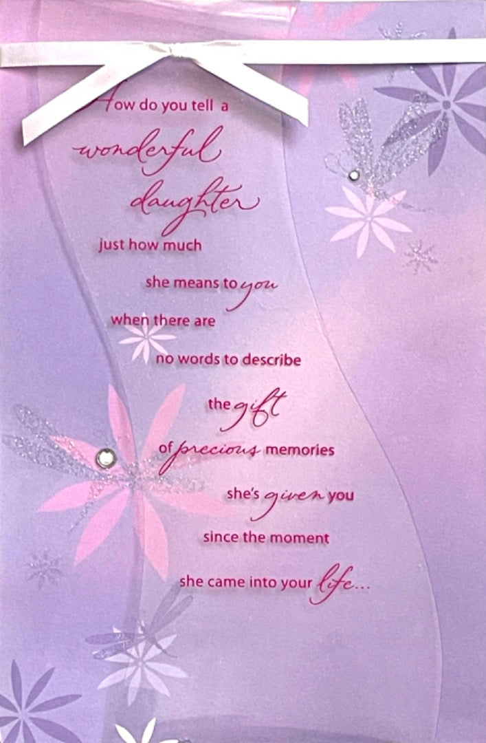 Wonderful Daughter Happy Birthday Card Lovely Verse Purple Flower Art Glitter Embellishment