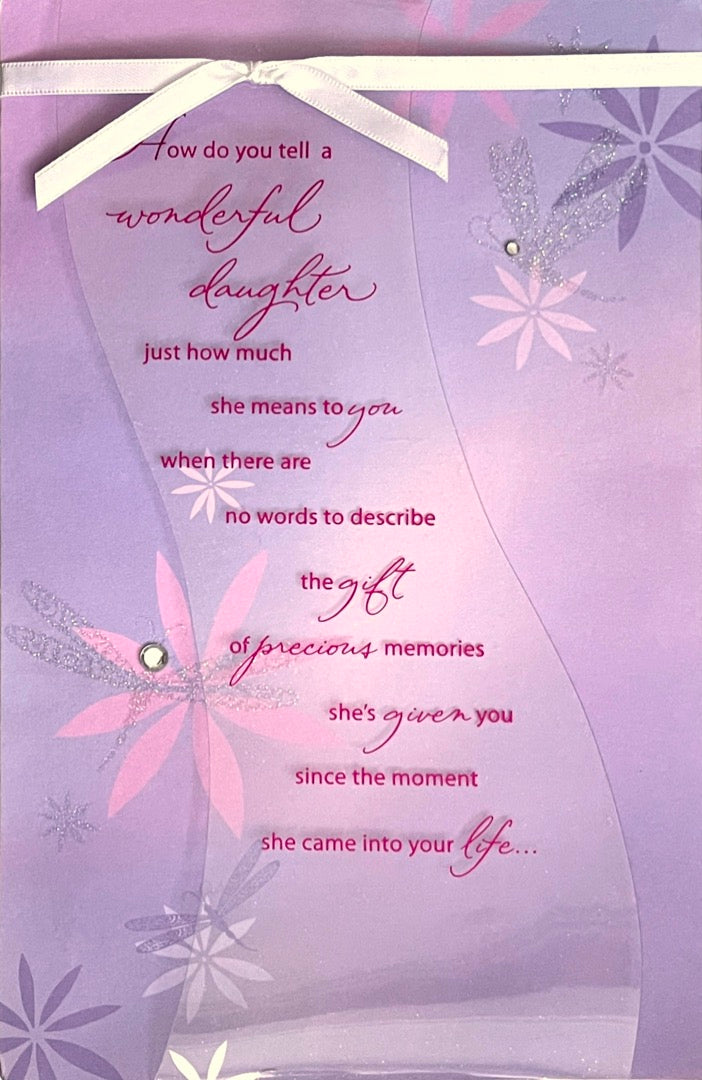 Wonderful Daughter Happy Birthday Card Lovely Verse Purple Flower Art Glitter Embellishment