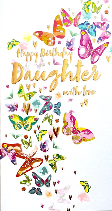 Happy Birthday Daughter With Love Butterflies Hearts Luxury Gold Foil Emboss Card