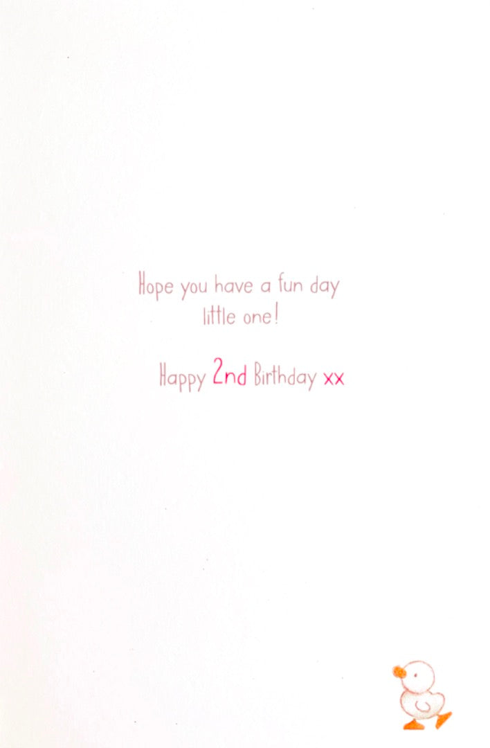 2 Today Happy 2nd Birthday Card Lots Of Woof Dog Feeding Ducks Ladybug Umbrella - Pink