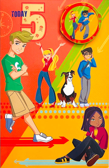 Full of Adventure 5th Birthday Card with Badge Famous 5 On The Case Animation Art