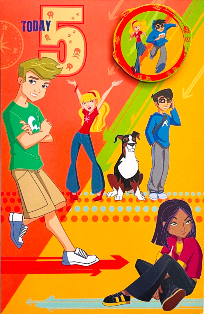 Full of Adventure 5th Birthday Card with Badge Famous 5 On The Case Animation Art