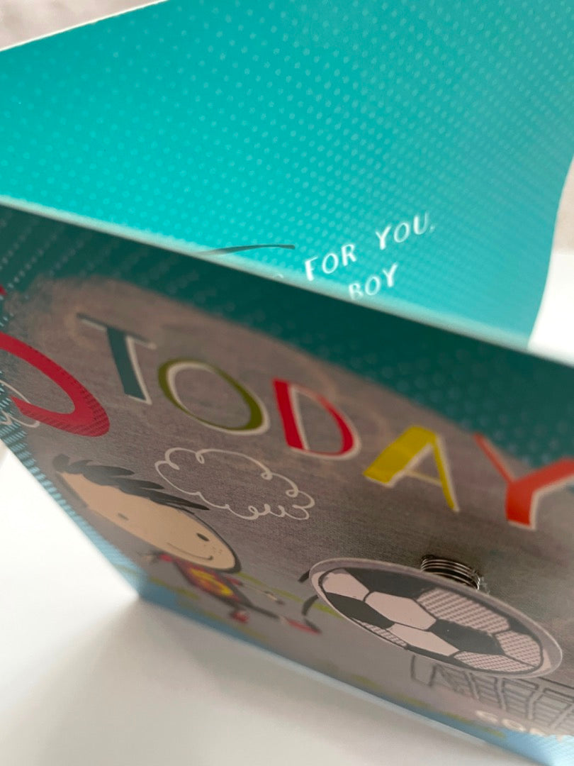 5 Today 5th SUPER BRILLIANT Birthday Boy Card Football Goal Cheering 3D Handfinished