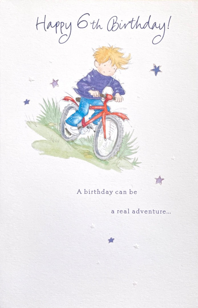 Happy 6th Birthday Special Boy Card Bicycle Adventure Action Cycling Star