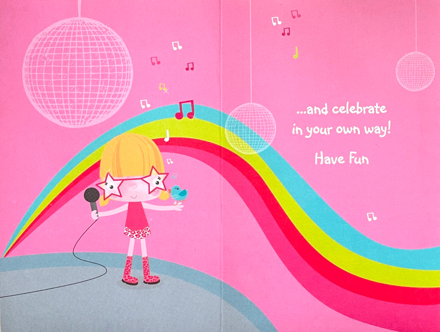 6 Today 6th Birthday Girl Card Sing Dance Play Disco Party Fun Singing Blue Bird