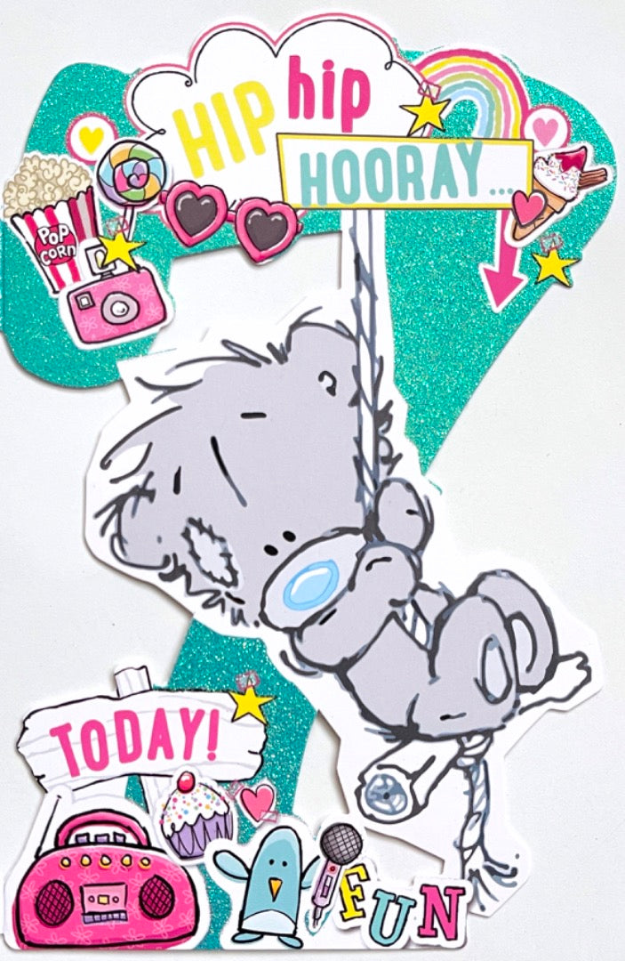 Hip Hip Hooray 7 Today 7th Happy Birthday Card Me To You Tatty Teddy Bear Swing Dinky Art