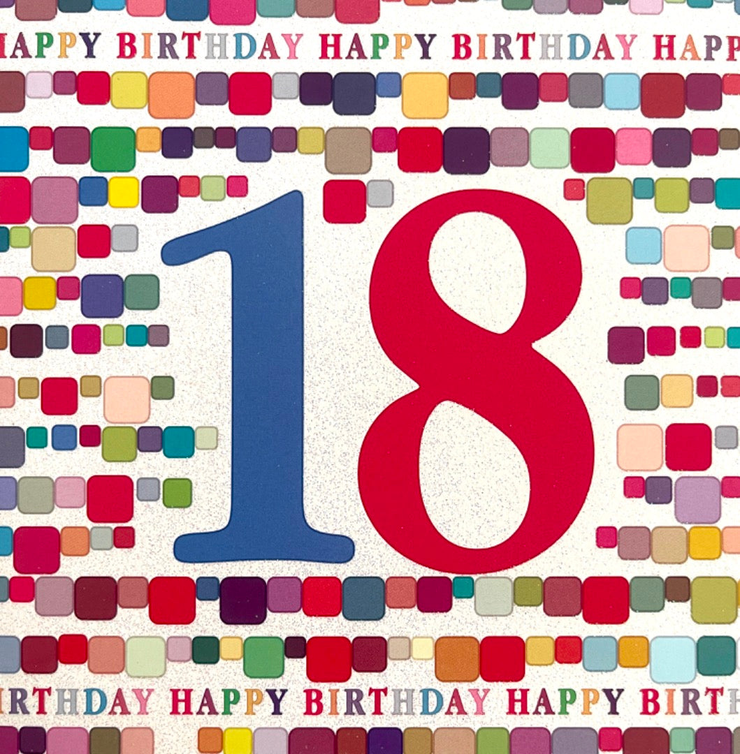 18 Happy Birthday Card 18th Contemporary Colourful Glitter Art Magic