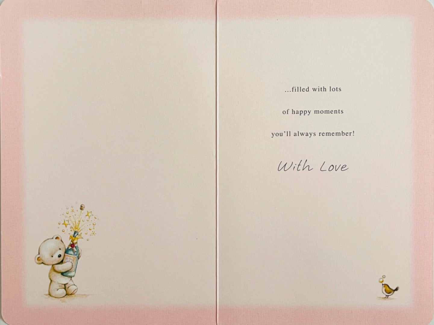 18 Happy 18th Birthday Card With Love Pink Teddy Bear with Champagne Bottle