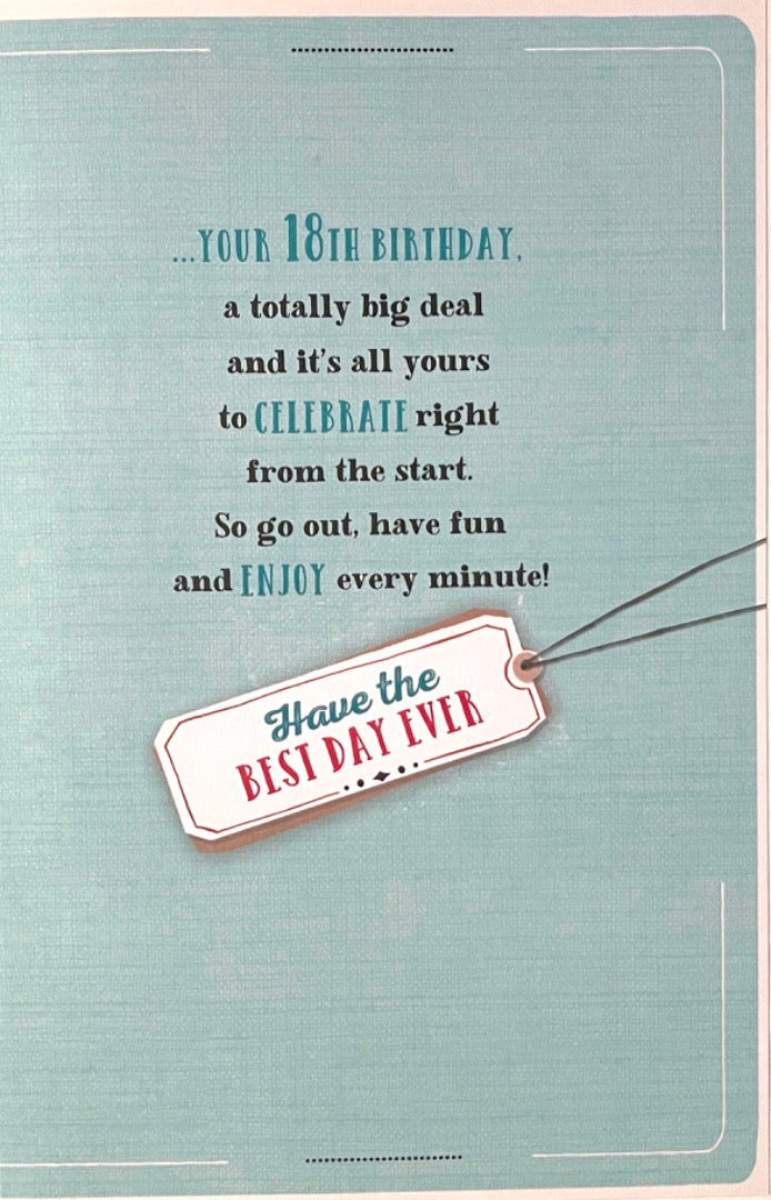 Happy 18th Birthday Card Its' Official Celebrate Contemporary Art Stripes Age 18